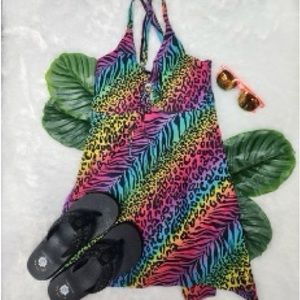 Multi ANM Print Swim Dress One piece Dress and Black Shorts Swimsuit